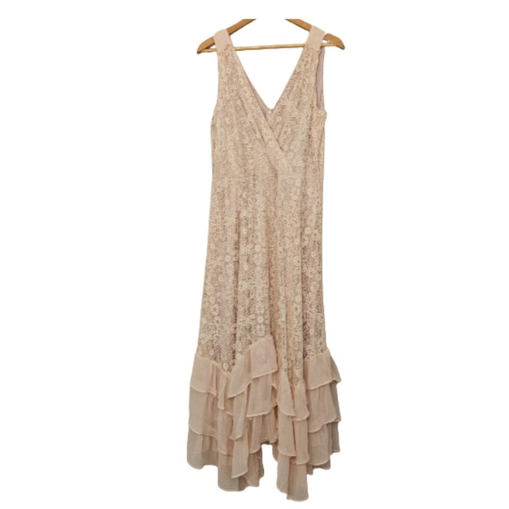 Sundance Champs De Fleur Dress Womens M Pink Lace Ruffle Maxi Cottagecore Boho